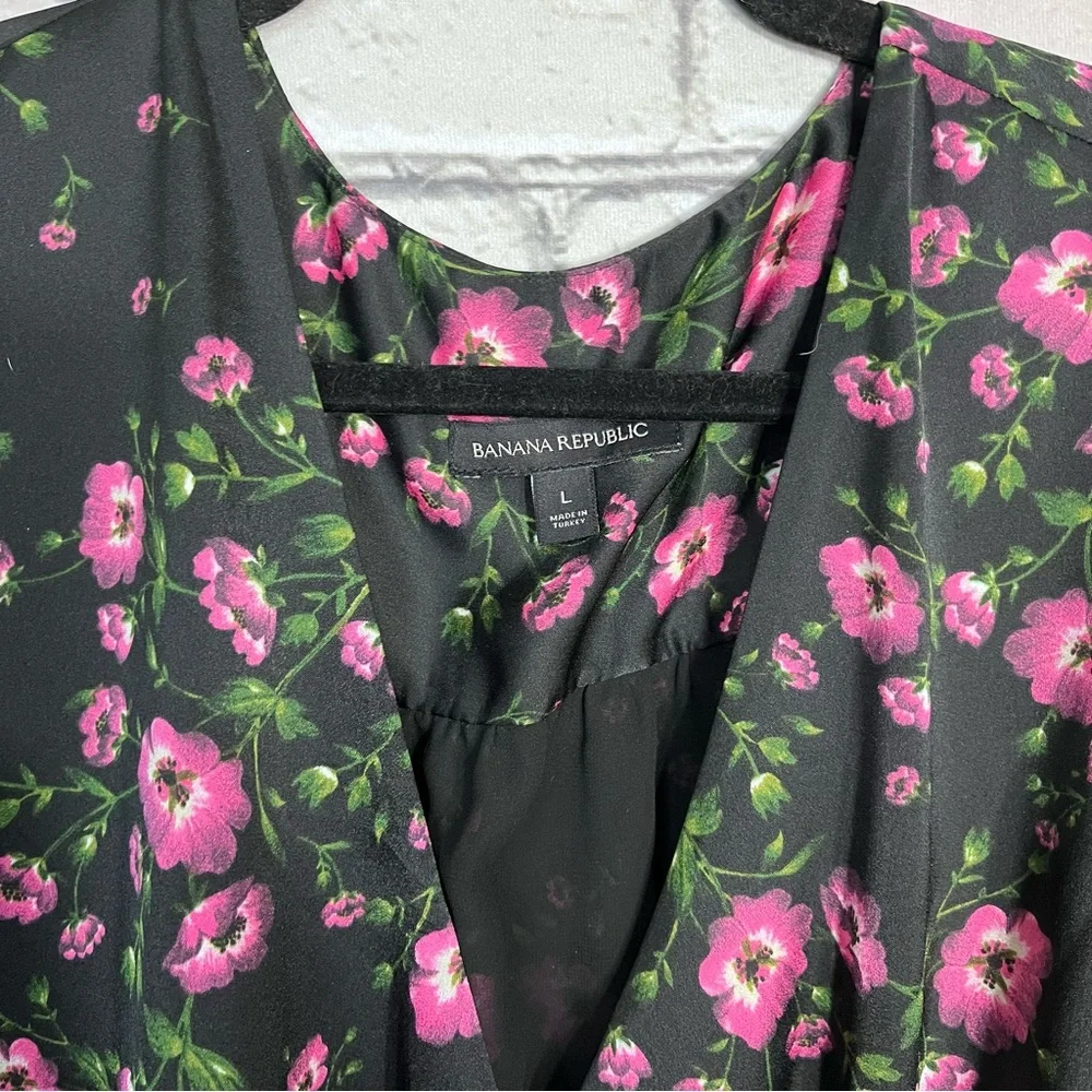 /Banana Republic Floral Printed Long Sleeve V Neck Wrap Blouse Size Large - Picture 3 of 15